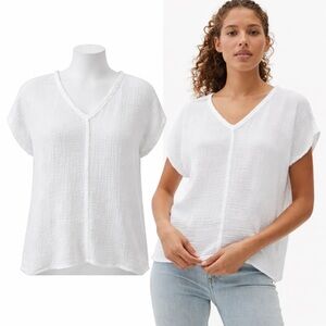 Michael Stars | White | 100% Cotton Gauze V-Neck Top | Size L